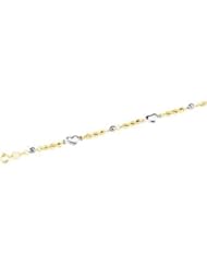 2.5 mm Rope Anklet With White Mirror Beads & Hearts 14K Yellow 10 Inch Ch574