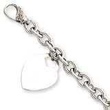 21fM2KmYx6L. SL160  14k White Gold Heart Charm Diamond Clasp Bracelet   7.5 Inch   Lobster Claw   Measures 27x21mm