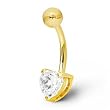 14Kt. Yellow Gold Belly Button Ring Barbell with Heart Shaped Clear CZ in Prong Setting - 14G (1.6mm) - 3/8 (10mm) Bar Length - 5mm Top Ball Size - Sold Individually