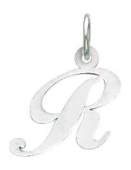 14K White Gold Small Fancy Script Initial R Charm