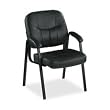 Lorell Products - Guest Chair, 26"x28"x35", Black Leather - Sold as 1 EA - Executive guest chair offers a sophisticated look for any lobby, reception area or conference room. Design features fully upholstered seating with black, split leather for a rich classic look. Guest chair features stylish open loop arms and a black steel frame. Meets the CA117 fire retardant standard.