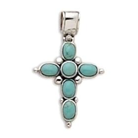 Turquoise Cross Sterling Silver 6-stone Pendant