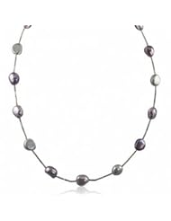 14K 9-10mm dyed multi color purple baroque freshwater cultured pearl station necklace, 17"
