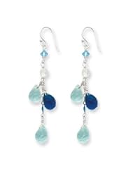 Sterling Silver Blue & Clear Crystals Earrings QE2525"