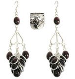 Earrings with Ring Silver Garnet Jewelry (erss004)