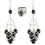 Silver Jewelry Set - Women's Earrings with Ring with Garnet Gemstone (erss004)