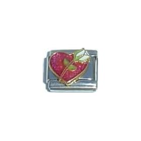 Clearly Charming Red Heart with White Rose Italian Charm Bracelet Link