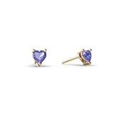 14K Yellow Gold Genuine Heart Tanzanite Stud Earrings