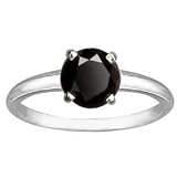 1.50ct tw Natural Treated Black Round Diamond Solitare Ring in 14K White Gold (AAA quality , Dark Black color)