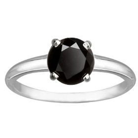 1.00ct tw Natural Treated Black Round Diamond Solitare Ring in 14K White Gold (AAA quality , Dark Black color)
