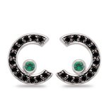 1/2 Ct AA Black Diamond & 0.08 Ct Emerald Earrings in 14K White Gold