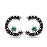 1 2 Ct AA Black Diamond and 0.08 Ct Emerald Earrings in 14K White Gold