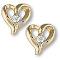 Jewelco London 9 carat Yellow Gold 2pts Fine Diamond heart shape solitaire Stud earrings