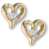 Jewelco London 9 carat Yellow Gold 2pts Fine Diamond heart shape solitaire Stud earrings