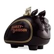 Harley-Davidson&reg; Hog Bank. The popularity of this ceramic bank is legendary. A true Hog Piggy Bank. Black glazed bank features a two-tone tank decal. Approximately 11" long x 7" high, 99400-82Z