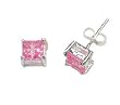 Girls or Childs Studs - Square Princess-Cut Synthetic Pink Sapphire Sterling Silver Earrings Girls or Childs Studs - Square Princess-Cut Synthetic Pink Sapphire Sterling Silver Earrings