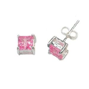 Square Princess-Cut Synthetic Pink Sapphire Sterling Silver Earrings