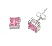 Sterling Silver 5mm Square Princess Pink Ice Stud Post Earrings