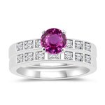 0.13 Cts Diamond & 1.29 Cts Pink Sapphire Matching Ring Set in 14K White Gold