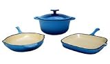 4-Piece Enamel Cast Iron Blue Two Tone Cookware Set