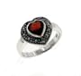 Sterling Silver Marcasite Red Garnet Heart Ring(Sizes 5,6,7,8,9)