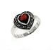 Sterling Silver Marcasite Red Garnet Heart Ring (Size 5,6,7,8,9)