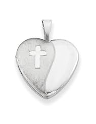 Genuine IceCarats Designer Jewelry Gift Sterling Silver & Diamond 16Mm D/C Cross Heart Locket
