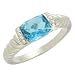 14K White Gold Matte-Finished Ring, Centered with a Rectangular Blue-Topaz Semi-Precious Color Stone and Enhanced with Pave Set Diamonds.