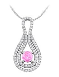 1 Carat Pink Sapphire and Cubic Zirconia Pendant in 14K White Gold 1.75 Carat TGW