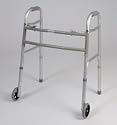 Beriatric walker with wheels - This medical Bariatric walker has a dual button to fold. Weight capacity 450 pounds. This functional lightweight aluminum walker has Limited lifetime warranty on frame.