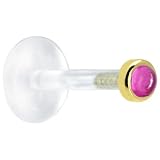 16 Gauge 1/4 Inches Solid 14KT Yellow Gold 2mm Genuine Pink Tourmaline Bioplast Tragus Earring Stud