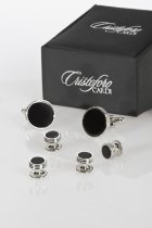 Cardi Onyx Cufflinks and Studs in Silver Setting