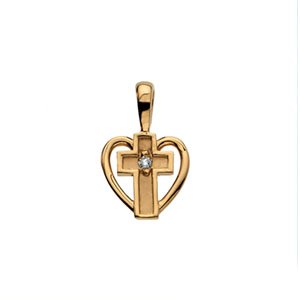 14K Yellow Gold Heart Shaped Cross Diamond Pendant 14K Yellow Gold Heart Shaped Cross Diamond Penda