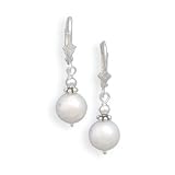 8MM White Cultured Freshwater Pearl with Bali Bead Lever Earrings