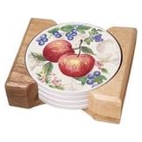 Corelle Chutney Stoneware Coasters w Wooden Holder by Corelle