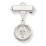 Sterling Silver Dangling Round Miraculous Medal Pin