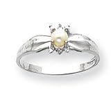 14k White Gold .01ct Diamond Cultured Pearl Birthstone Ring