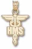 Harvard Crimson Medical HMS Caduceus Pendant - 10KT Gold Jewelry