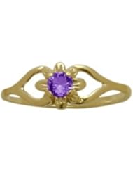 14 Karat Yellow Gold Genuine Amethyst Flower Solitaire Baby Ring