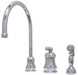 Kingston Brass Restoration Widespread Kitchen Faucet w/ Brass Sprayer, Metal Lever, Polished Brass Finish
