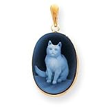 14k 13x18 Sitting Cat Agate Cameo Pendant