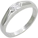 Women's Solitaire Clear Cubic Zirconia Rhodium Ring, Size: 5-10