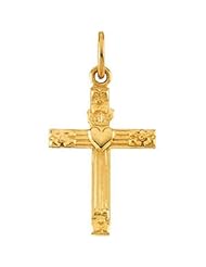 Childrens 14k Yellow Gold Heart Cross Pendant