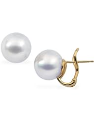 South Sea Cultured Pearl Earrings W/Omega Back 18K Yellow Gold