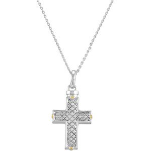 Sterling Silver and 14k Yellow Gold Plate Cross Ash Holder Pendant Necklace 18\