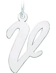 14K White Gold Large Script Initial Letter V Charm