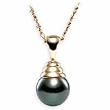 14k Gold, Black Tahitian Pendant with Chain