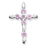 Sterling Silver Pink CZ (Cubic Zirconia) Cross Pendant with 20 Inch Sterling Silver Chain
