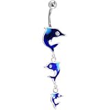Brilliant Blue Dangle DOLPHIN Belly Ring