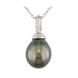 14K White Gold 9-10mm Black Tahitian Pearl Drop Pendant